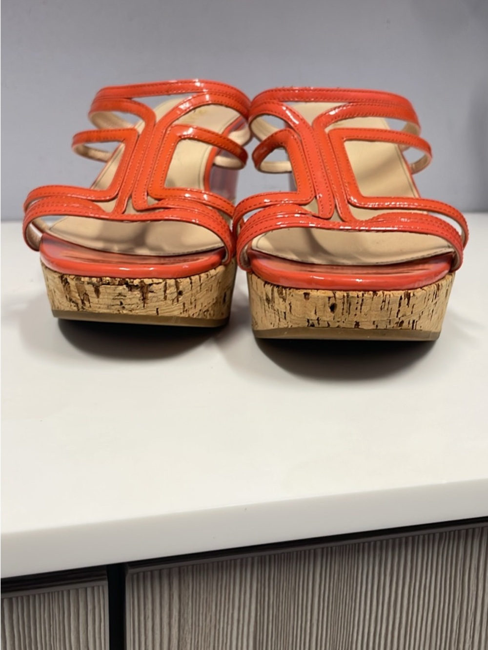 PRADA woman’s Orange Patent Leather Multi-Strap Slide Mules size 10/40 - Picture 6 of 8